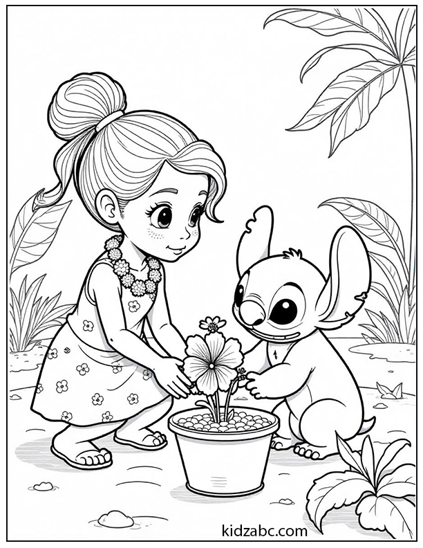 Lilo & Stitch planting flowers