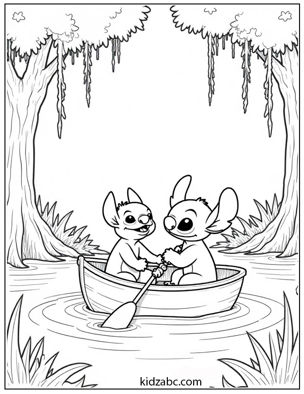 Lilo & Stitch rowing a boat