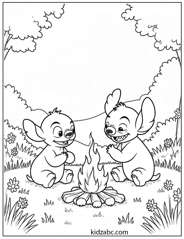 Lilo & Stitch telling stories by the campfire