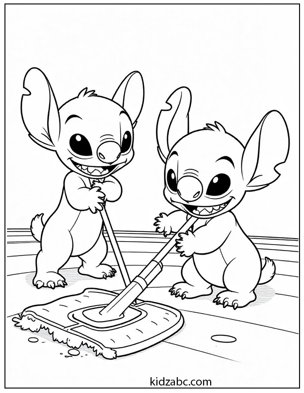 Lilo & Stitch tidying up the house