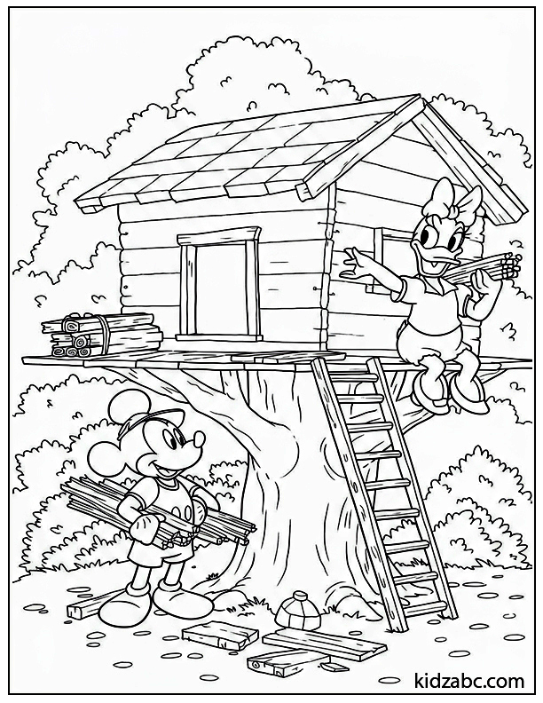 Mickey & Daisy building a treehouse