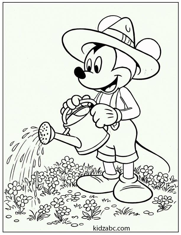 Mickey Mouse gardening with a watering can