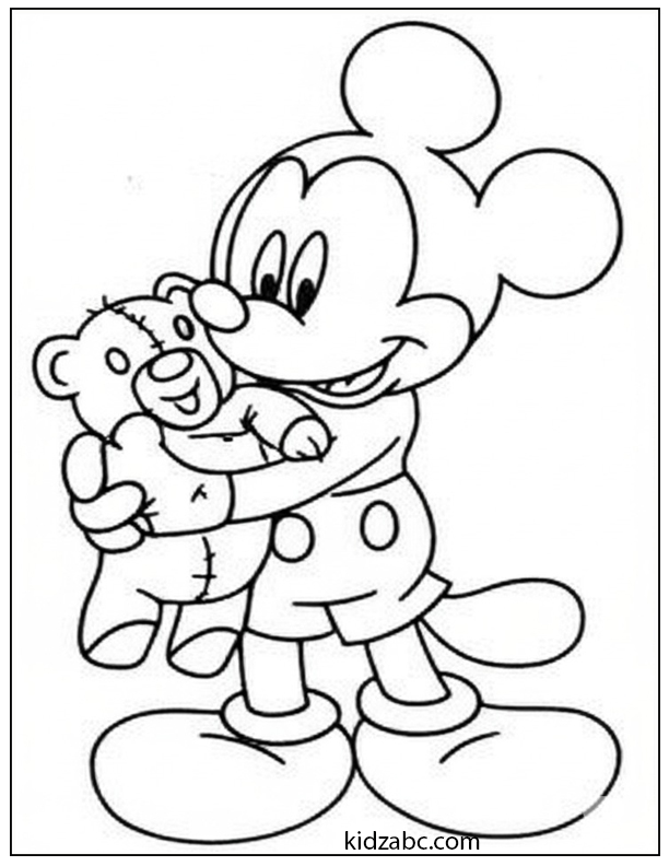 Mickey Mouse hugging a teddy bear