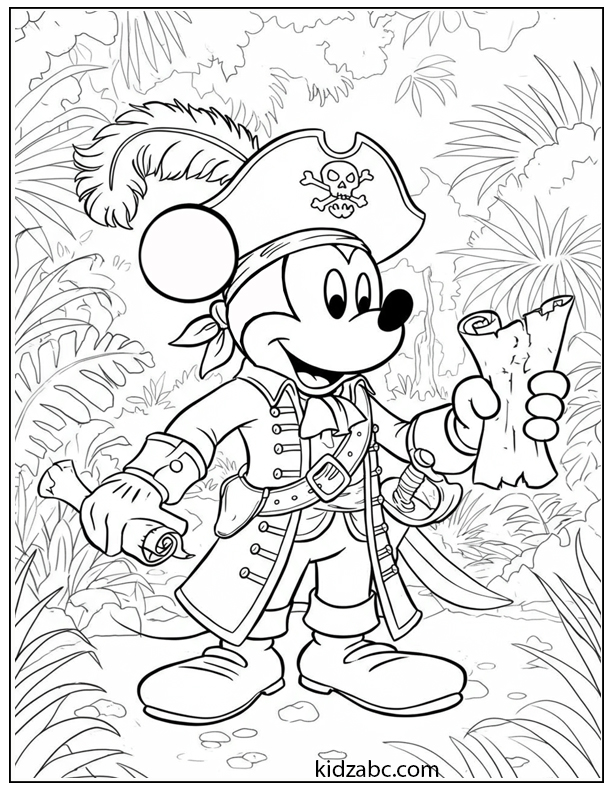 Mickey Mouse in pirate outfit on a treasure hunt