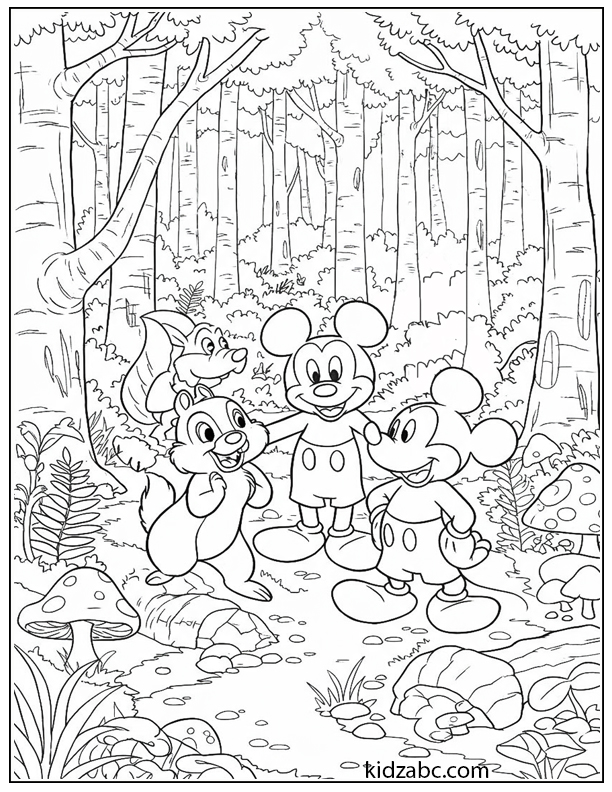 Mickey and Chip & Dale in a forest