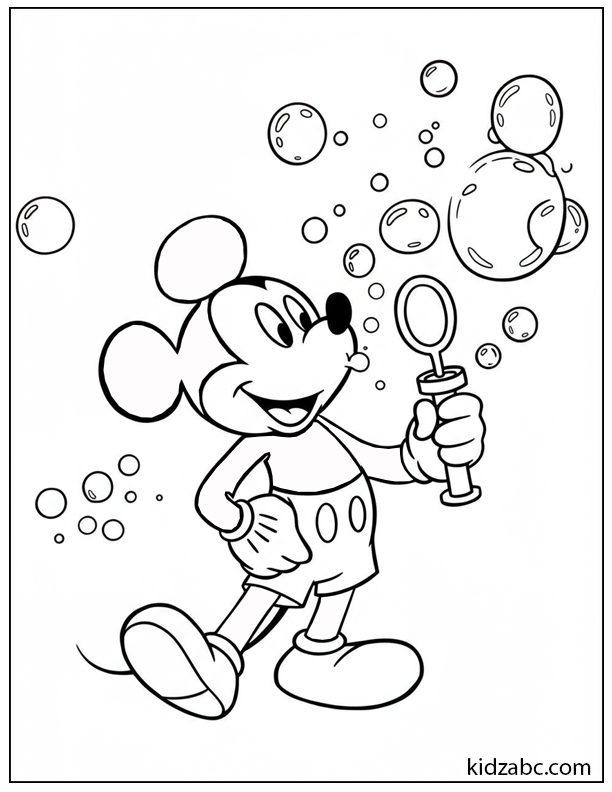 Mickey blowing bubbles in the air