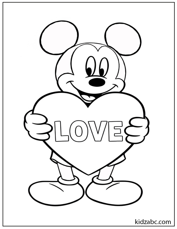 Mickey hugging a big heart with LOVE letters