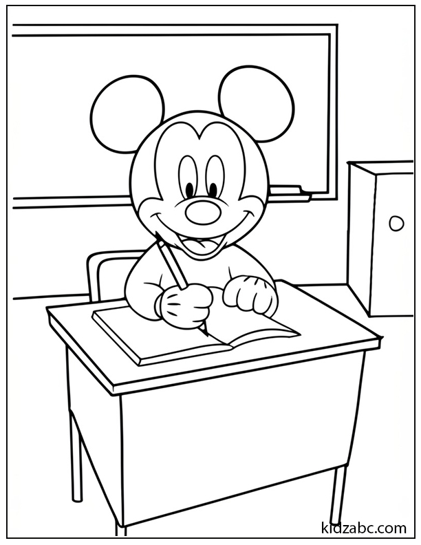Mickey in a classroom as a student