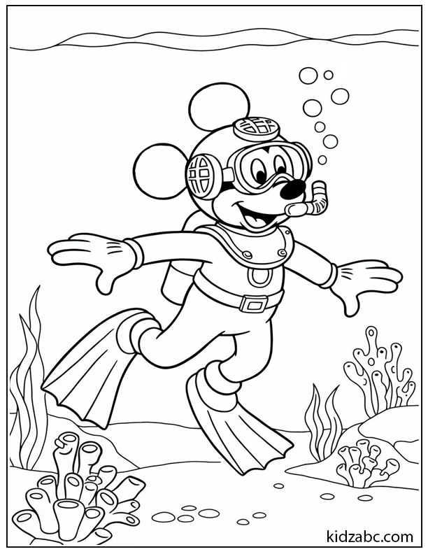 Mickey in underwater diving gear