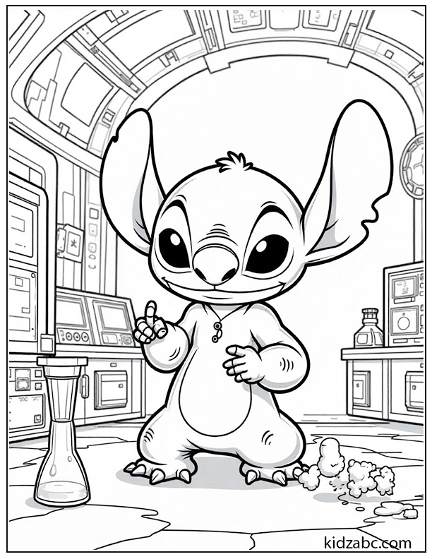 Stitch mixing potions in a lab