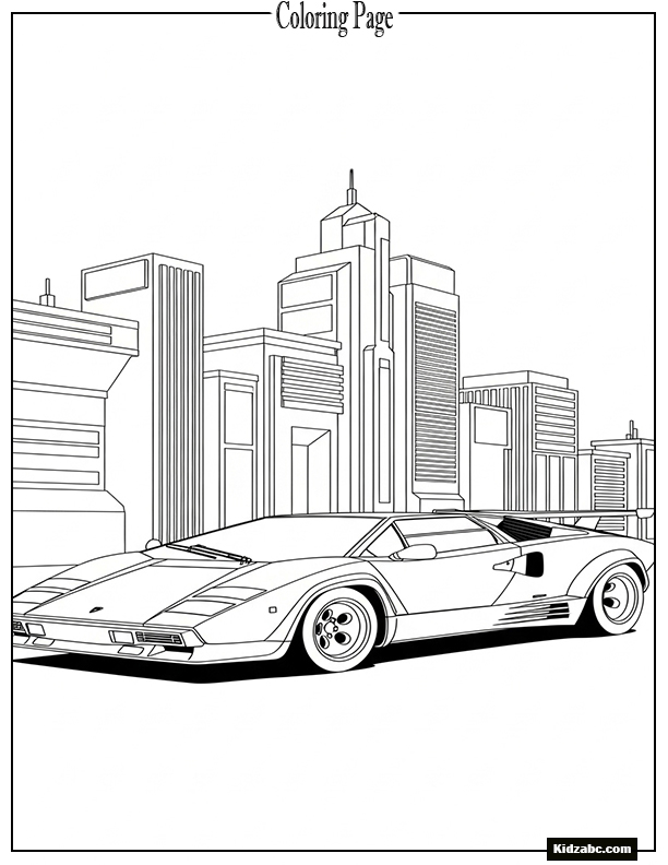 A Lamborghini Countach parked in front of a neon-lit 80s diner