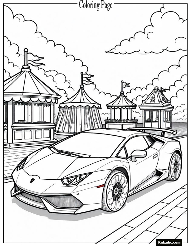 A Lamborghini in a candy world, wheels made of donuts