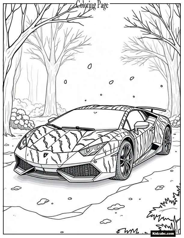 A Lamborghini painted with tiger stripes, zooming through the jungle