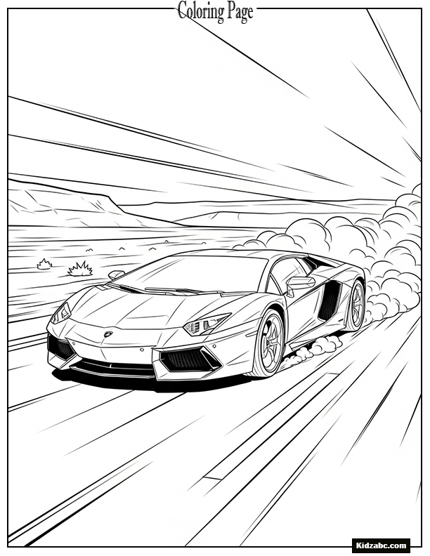 A sleek Lamborghini Aventador speeding on a desert highway