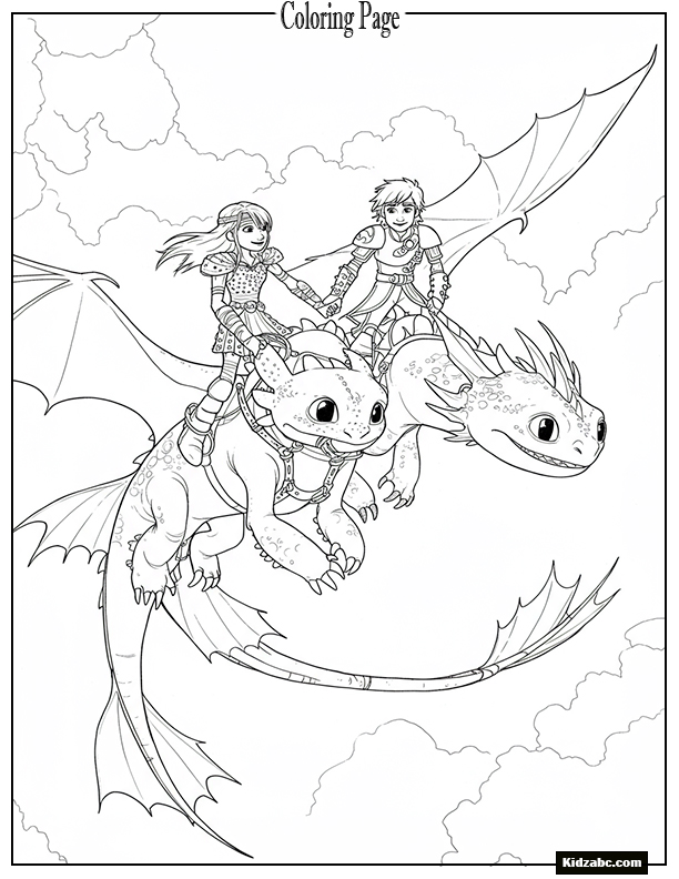 Astrid and Hiccup holding hands while riding their dragons together