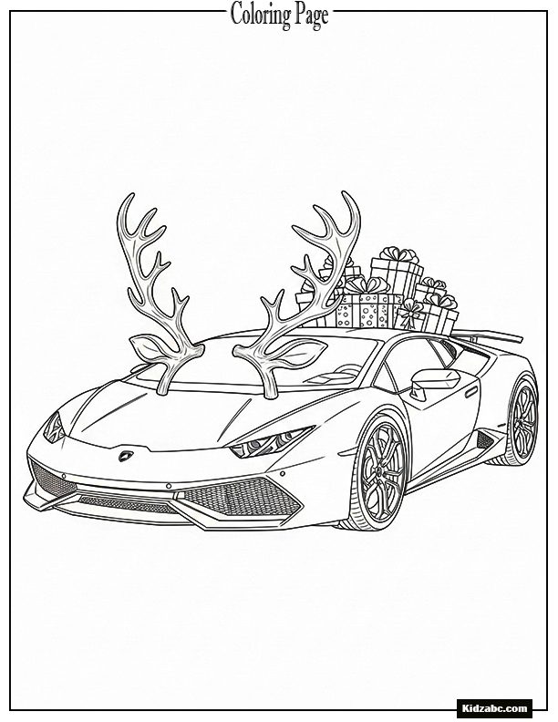 Christmas-themed Lamborghini with reindeer antlers and gifts