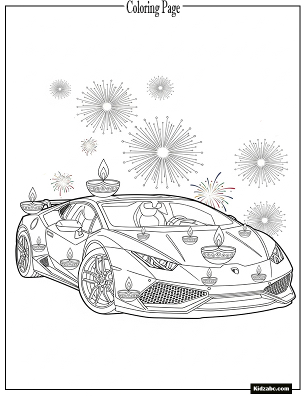 Diwali Lamborghini lit with lamps and fireworks