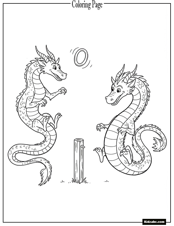 Dragons playing ring toss with their tails