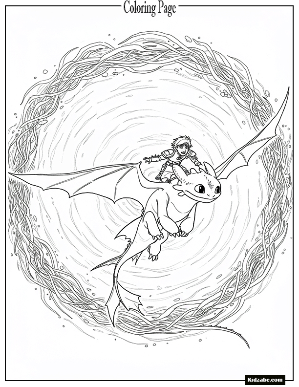 Hiccup riding Toothless through a magical portal