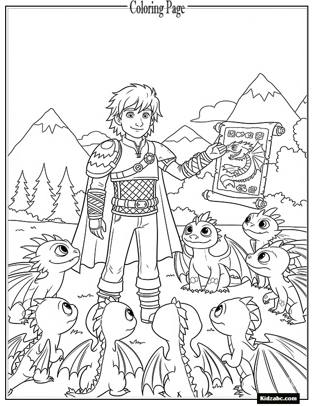 Hiccup teaching baby dragons about dragon history