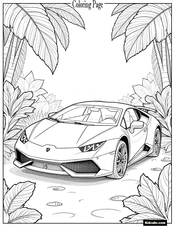 Jungle safari-themed Lamborghini with vines and parrots