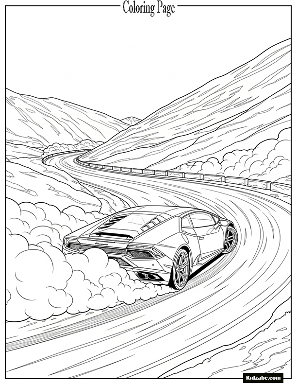 Lamborghini Huracán drifting around a mountain curve with smoke trails
