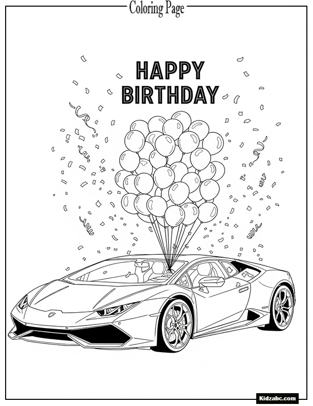 Lamborghini covered in balloons and confetti for a birthday party