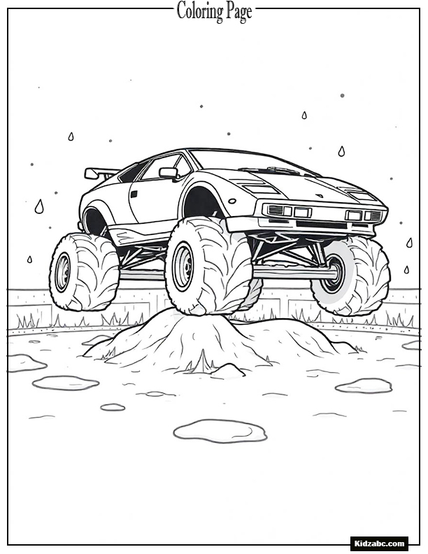 Lamborghini jumping over a ramp in a monster truck arena