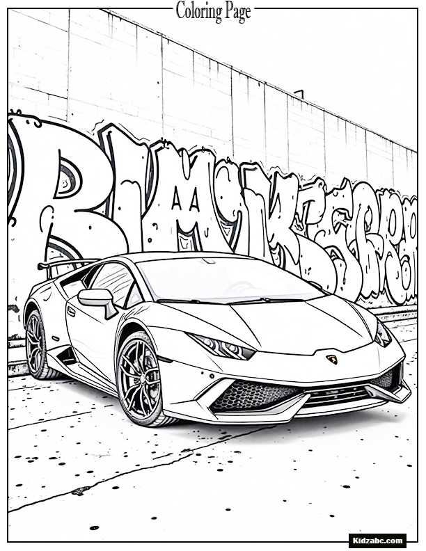 Lamborghini parked in front of a graffiti wall, urban street style