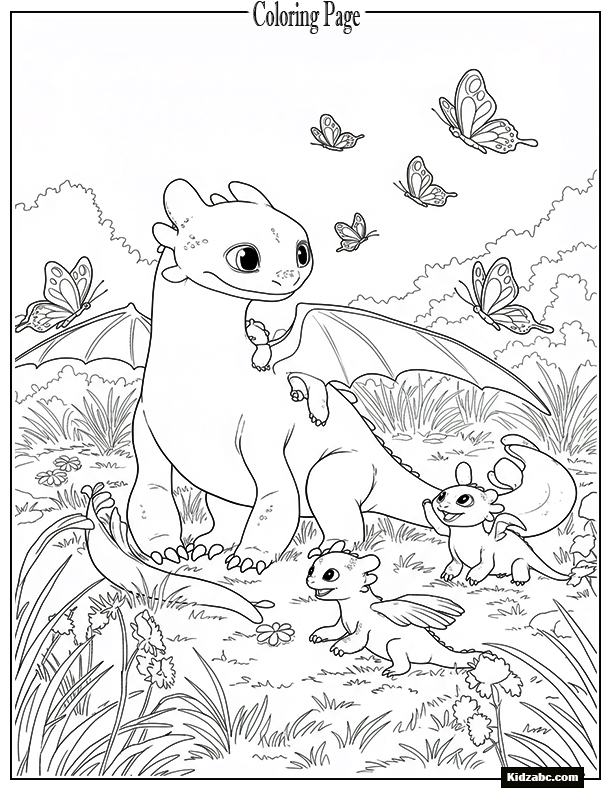 Light Fury and her babies chasing butterflies