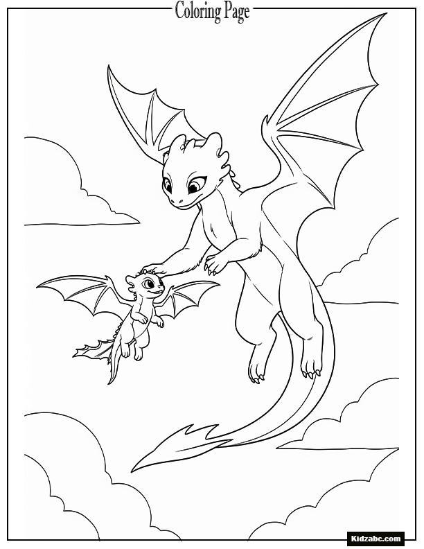 Light Fury helping a baby dragon learn to fly