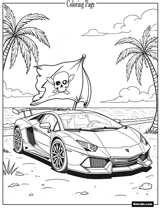 Pirate-themed Lamborghini with sails and a skull flag