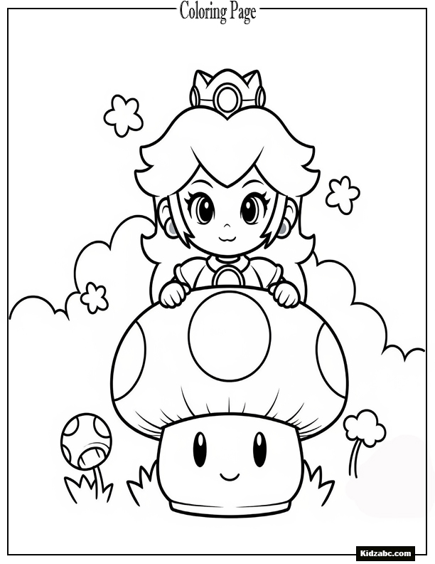 Princess Peach behind big mushroom