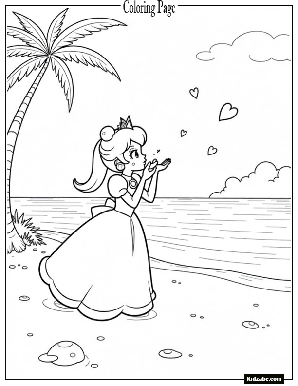 Princess Peach blowing heart kisses, floating hearts