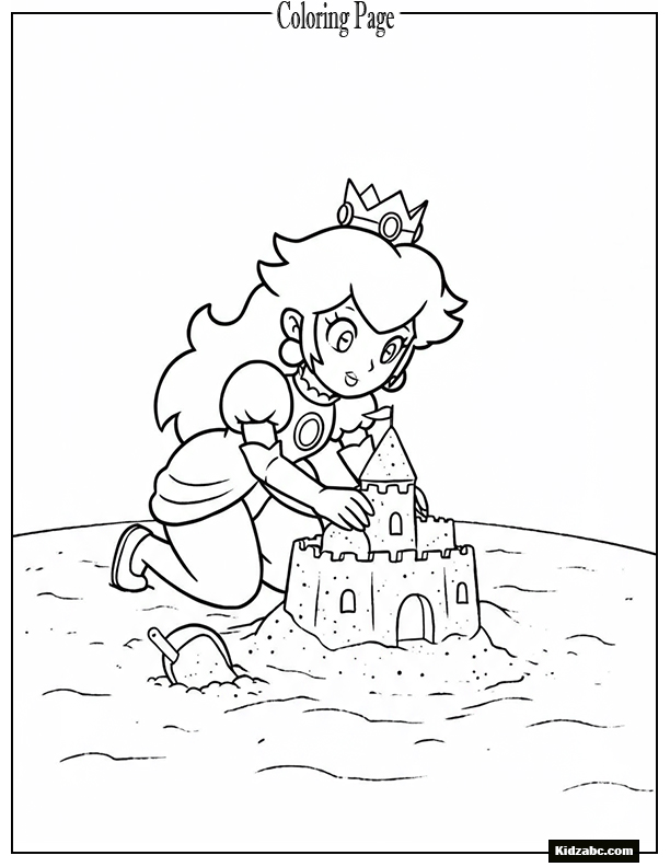 Princess Peach building a sandcastle