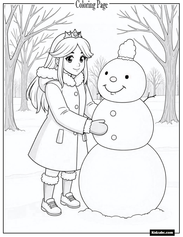 Princess Peach building a snowman
