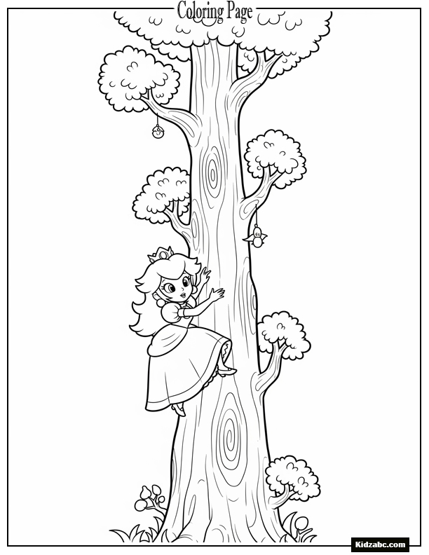 Princess Peach climbing a magic tree