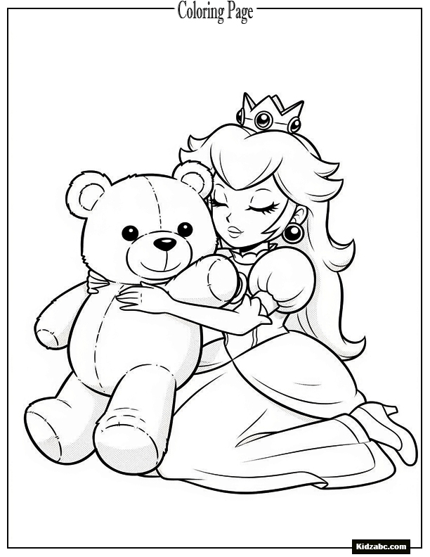 Princess Peach hugging a teddy bear