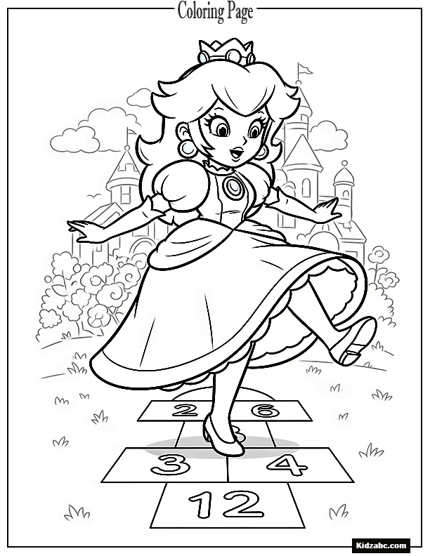 Princess Peach playing hopscotch