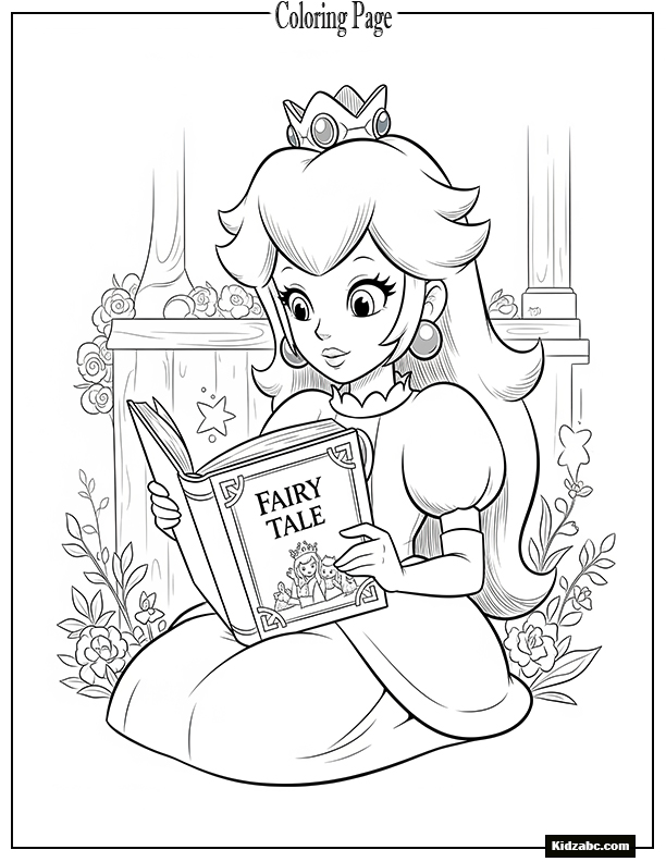 Princess Peach reading a fairy tale book