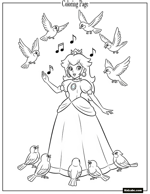 Princess Peach singing with birds