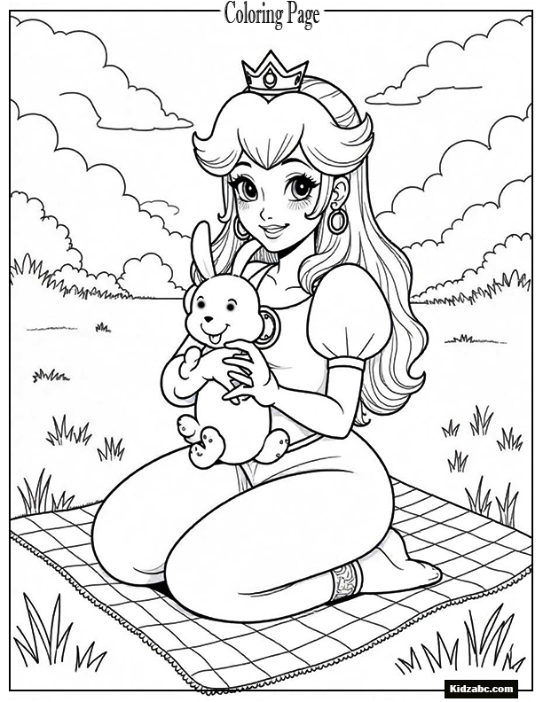 Princess Peach sitting with a baby bunny