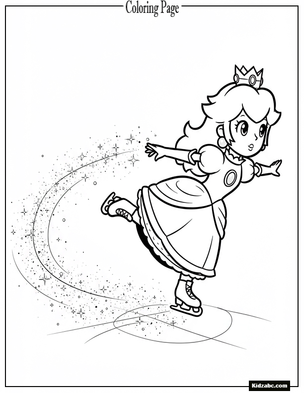 Princess Peach skating with sparkles around