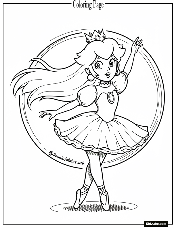 Princess Peach spinning like a ballerina