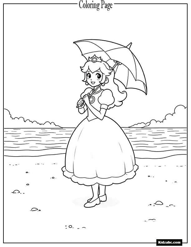 Princess Peach under umbrella of hearts