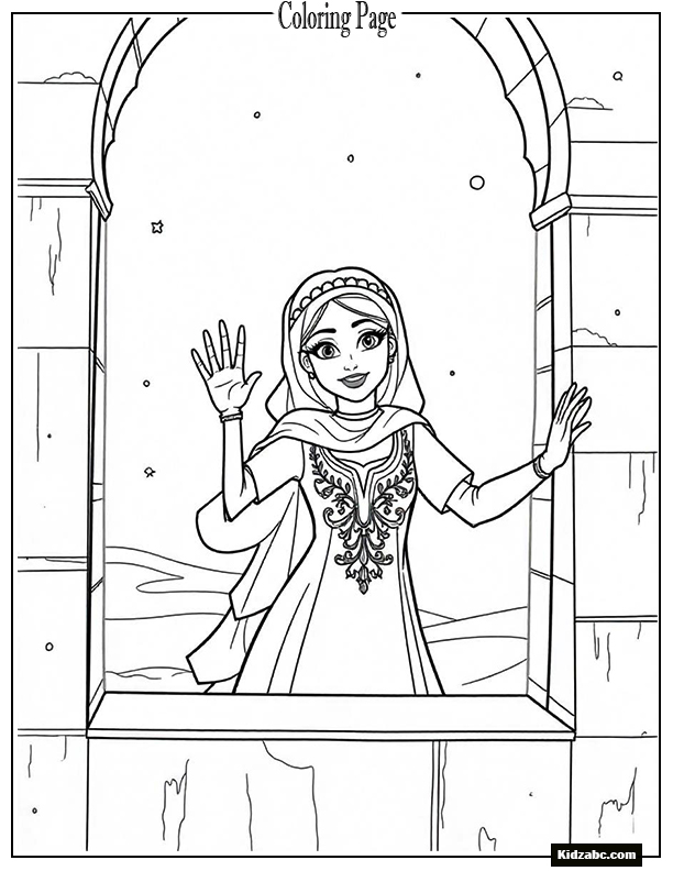 Princess Peach waving from castle window