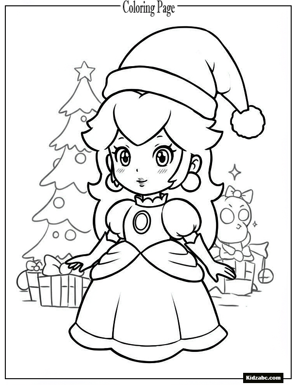 Princess Peach wearing Santa hat