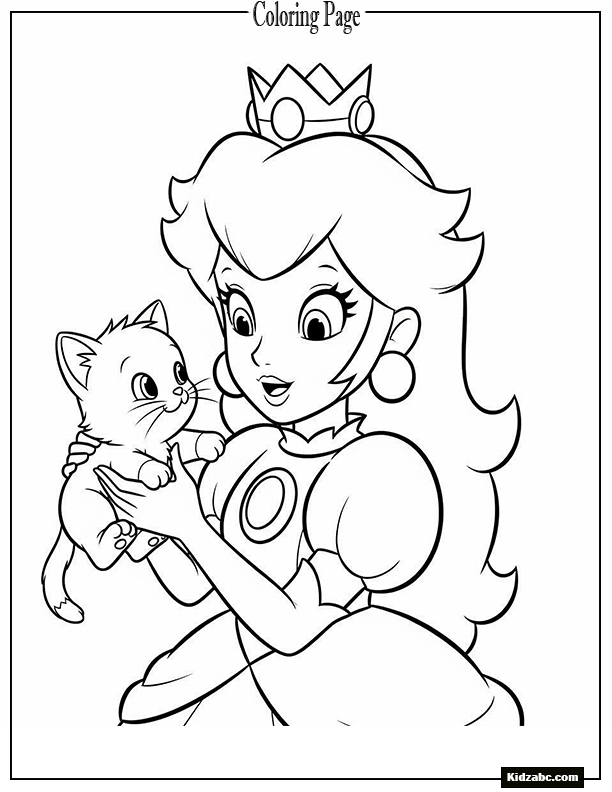 Princess Peach with a baby kitten
