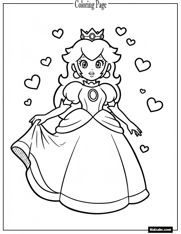 Princess Peach with floating hearts