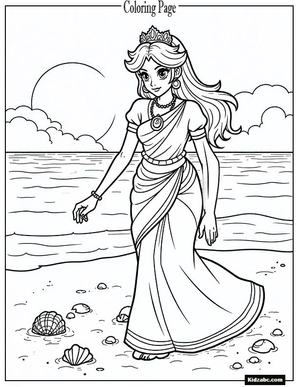 Princess Peach with seashells at beach